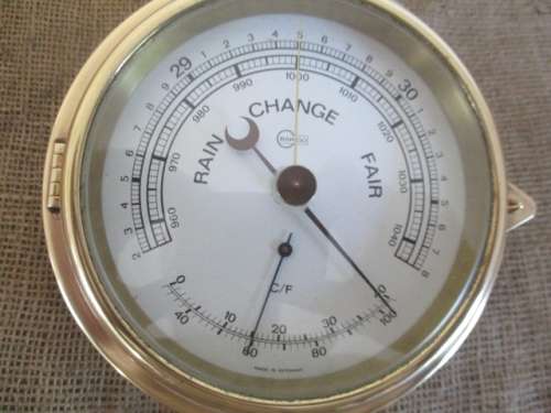 Beautiful Vintage Barigo Brass Wall Hanging Weather Barometer        Made In Germany