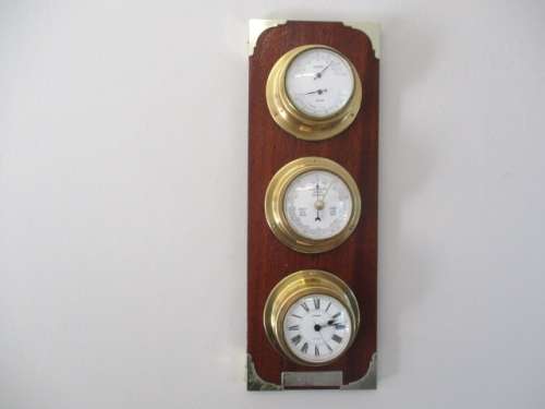 Beautiful Looking Vintage Wall Mount Brass Barometer With Hygrometer, Thermometer & Clock