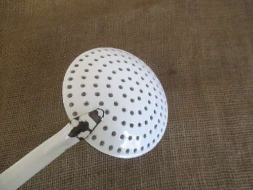 ForLorna`s Bid Only - Two Golden Oldies.....Vintage Enamel Skimmer & Vintage Enamel Soup Ladle