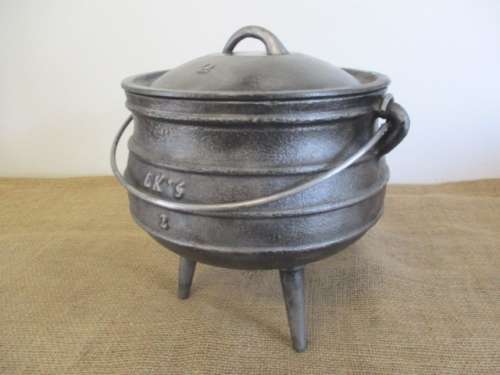 An Excellent Robust And Sizable LK`s #2 3 Legged Solid Cast Iron Potjie Pot