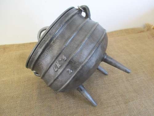 An Excellent Robust And Sizable LK`s #2 3 Legged Solid Cast Iron Potjie Pot