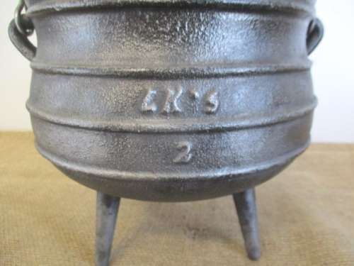 An Excellent Robust And Sizable LK`s #2 3 Legged Solid Cast Iron Potjie Pot