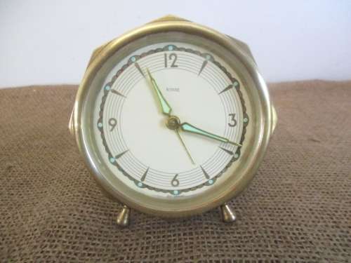 Beautiful Vintage Ronbe Brass Wind-Up Alarm Travel Clock        West Germany
