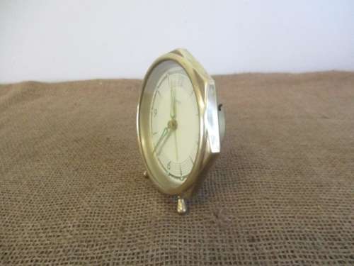 Beautiful Vintage Ronbe Brass Wind-Up Alarm Travel Clock        West Germany
