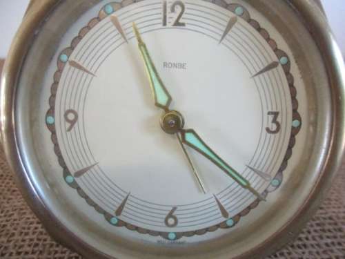 Beautiful Vintage Ronbe Brass Wind-Up Alarm Travel Clock        West Germany