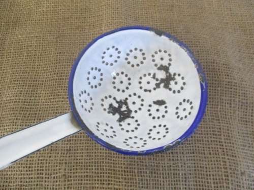 Large Vintage Enamel Strainer & Smaller Vintage Enamel Soup Ladle