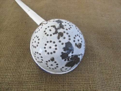 Large Vintage Enamel Strainer & Smaller Vintage Enamel Soup Ladle