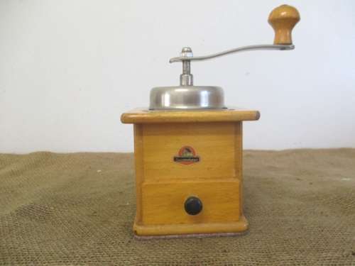 A Splendid Vintage Zassenhaus Wooden And Metal Coffee Grinder                West Germany