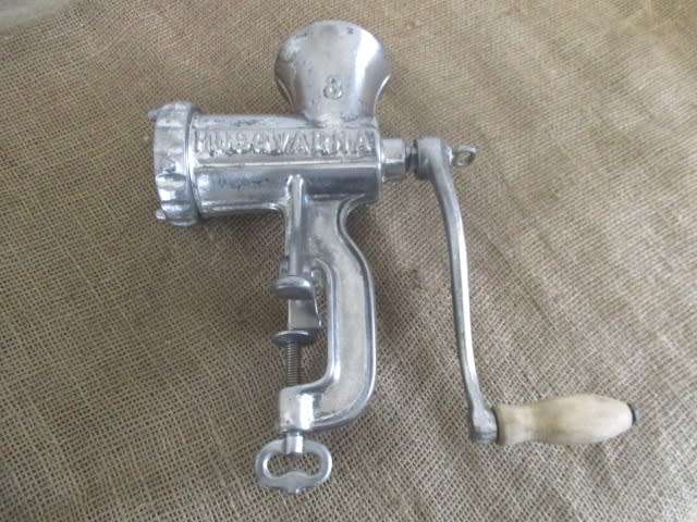 Very Good And Complete Vintage Cast Iron No 8 Husqvarna Reliance Meat Mincer         Made In Sweden