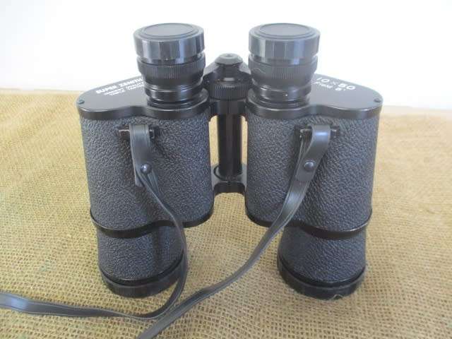 A Fine Vintage Super Zenith 10 X 50 Field 5` Binocular With Lens Covers In Original Case