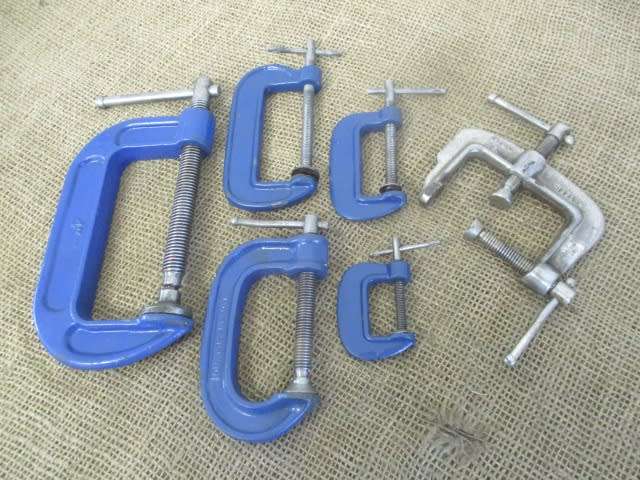 Nice Collection Of Handy G-Clamps : -  Sizes Include : 1x 4`, 1x 3`, 1x 2`, 2x Smalls & Record 129