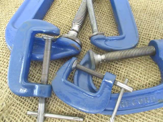 Nice Collection Of Handy G-Clamps : -  Sizes Include : 1x 4`, 1x 3`, 1x 2`, 2x Smalls & Record 129