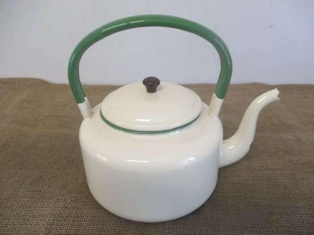 Stunning Large Vintage Old Fashioned Enamel H&H Coffee Kettle