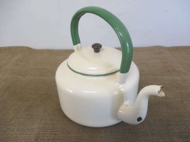 Stunning Large Vintage Old Fashioned Enamel H&H Coffee Kettle