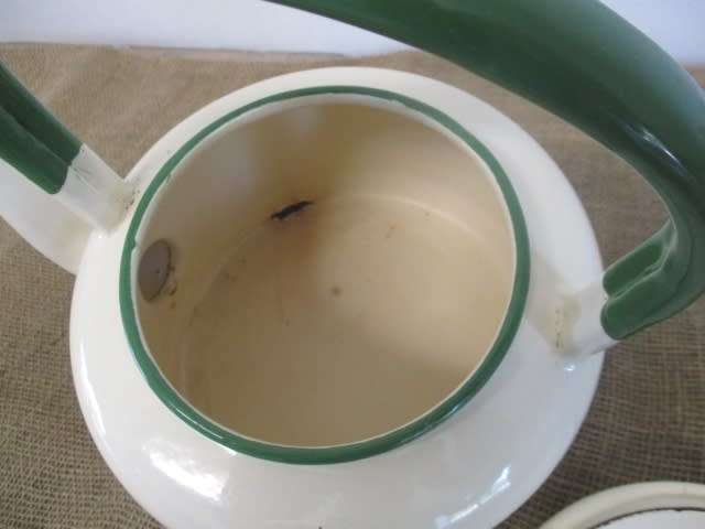 Stunning Large Vintage Old Fashioned Enamel H&H Coffee Kettle
