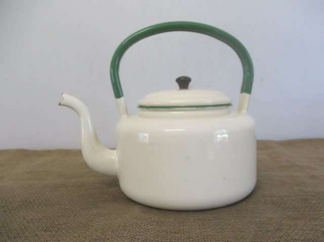 Stunning Large Vintage Old Fashioned Enamel H&H Coffee Kettle
