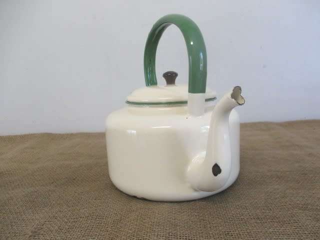 Stunning Large Vintage Old Fashioned Enamel H&H Coffee Kettle