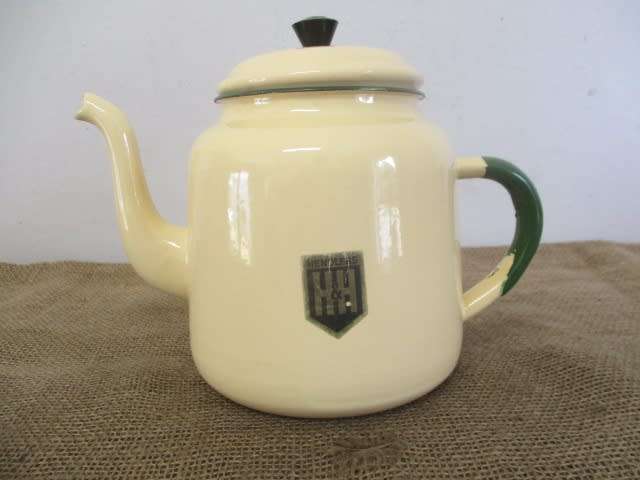 Beautiful Sizable Vintage Old Fashioned Enamel H&H Coffee Pot