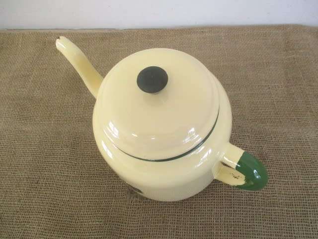 Beautiful Sizable Vintage Old Fashioned Enamel H&H Coffee Pot