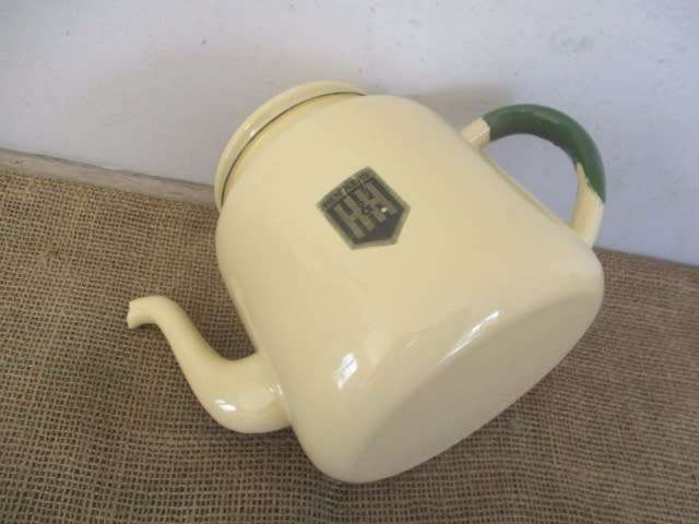 Beautiful Sizable Vintage Old Fashioned Enamel H&H Coffee Pot
