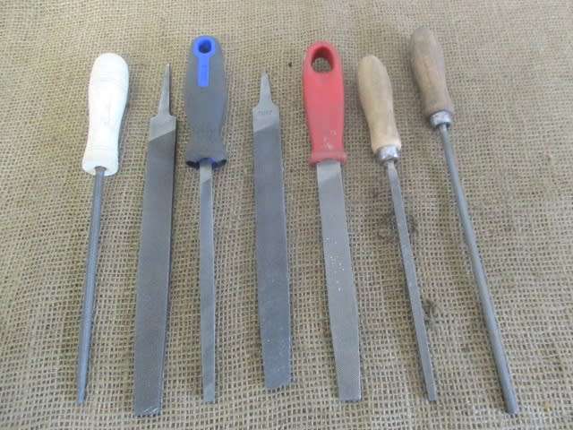 Good Selection Of Seven Handy Iron Files Including Round, Flat, Triangular & Halfround