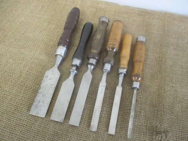 Collection Of Six Different Brand Vintage Carpenter Woodworking Chisels