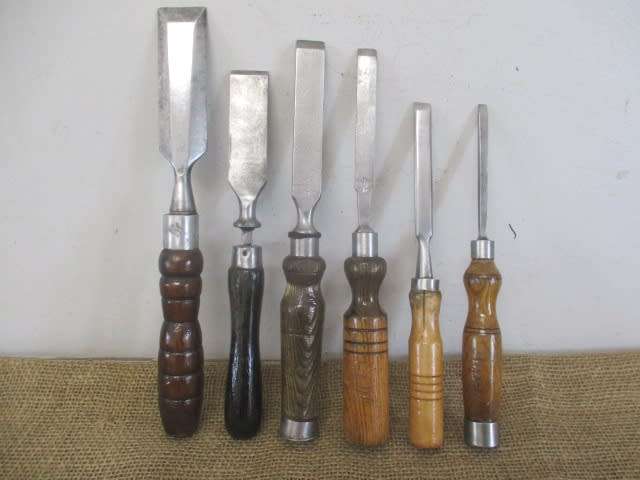 Collection Of Six Different Brand Vintage Carpenter Woodworking Chisels