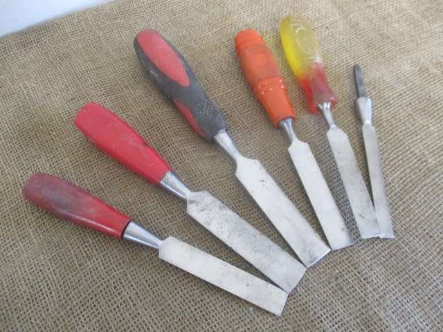 Collection Of Six Different Brand Vintage Carpenter Woodworking Beveled Chisels