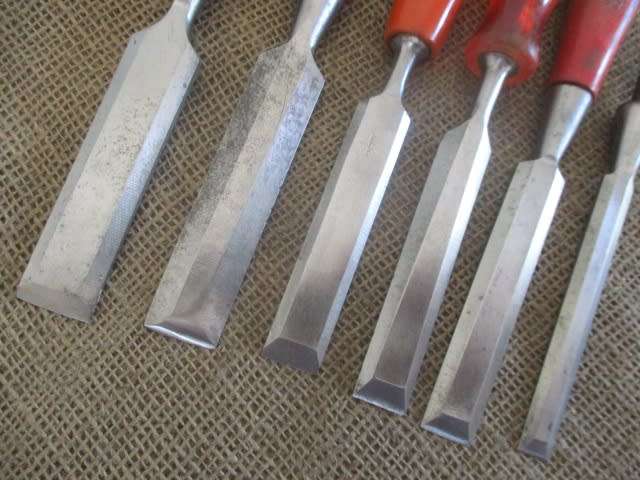 Collection Of Six Different Brand Vintage Carpenter Woodworking Beveled Chisels