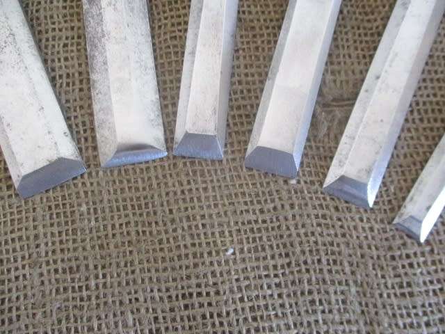 Collection Of Six Different Brand Vintage Carpenter Woodworking Beveled Chisels