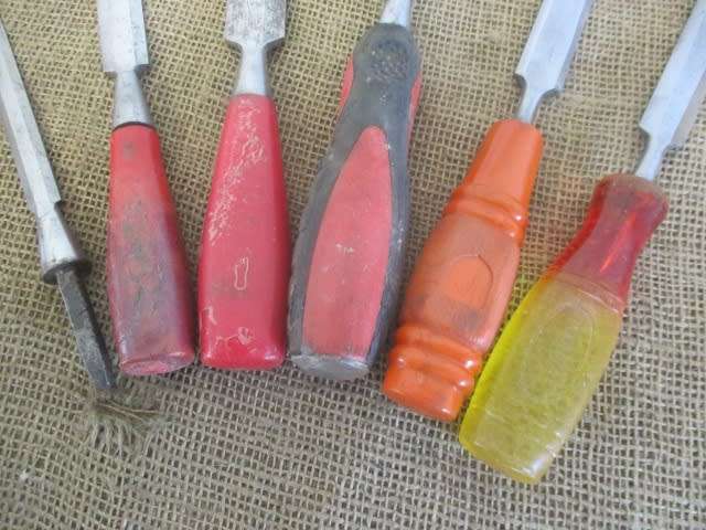 Collection Of Six Different Brand Vintage Carpenter Woodworking Beveled Chisels