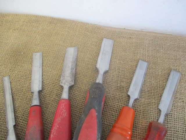 Collection Of Six Different Brand Vintage Carpenter Woodworking Beveled Chisels