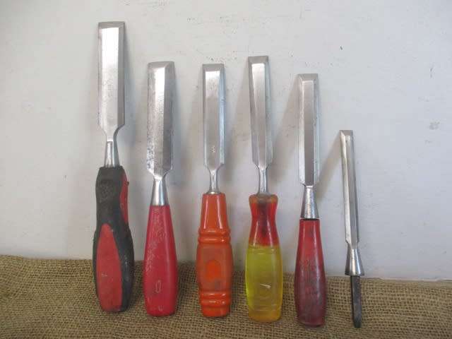 Collection Of Six Different Brand Vintage Carpenter Woodworking Beveled Chisels
