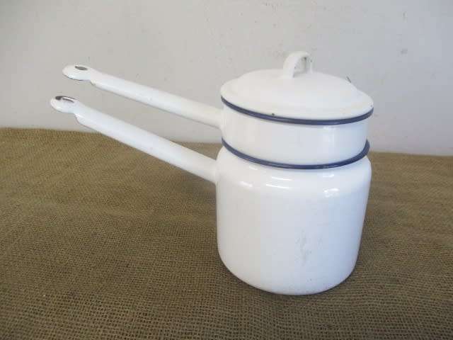 Vintage Made In Poland Enamel Double Boiler