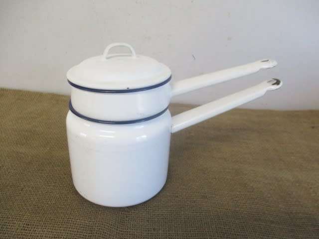 Vintage Made In Poland Enamel Double Boiler