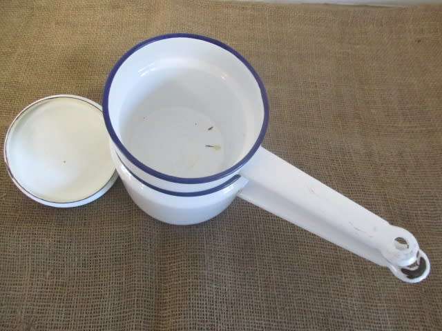 Vintage Made In Poland Enamel Double Boiler