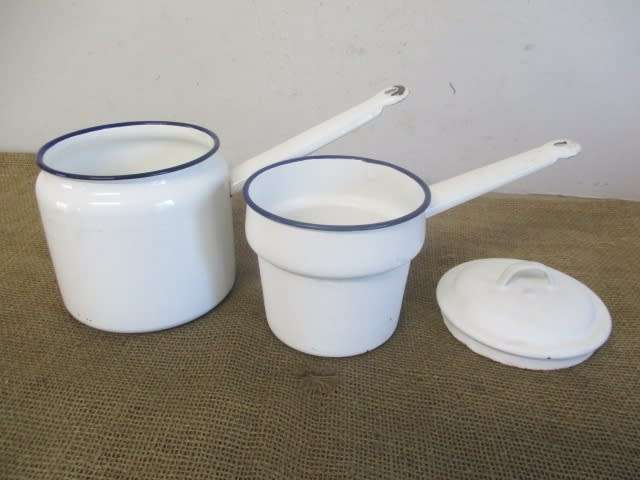 Vintage Made In Poland Enamel Double Boiler