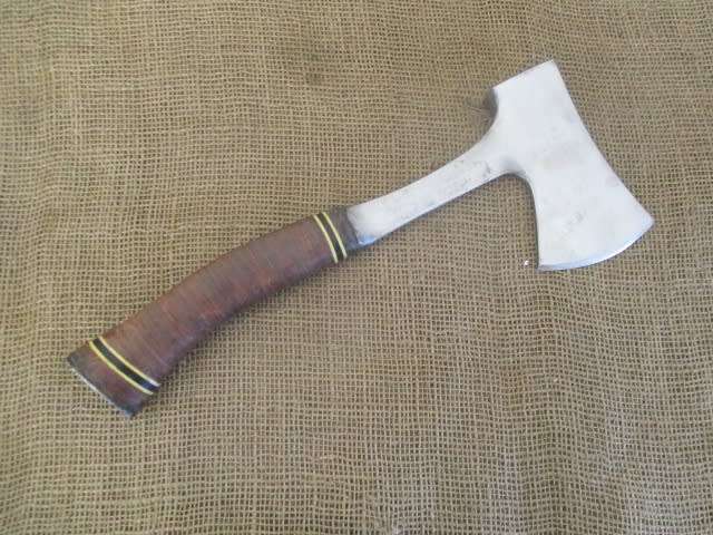 Prestigious Old Estwing Rockford ILL Sportman`s/Camping Axe Hatchet In Original Leather Sheath   USA