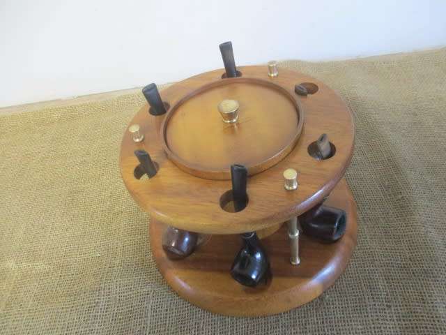Impressive Vintage KMC Wooden Six Pipe Stand With Six Different Smoking Pipes Plus Extras