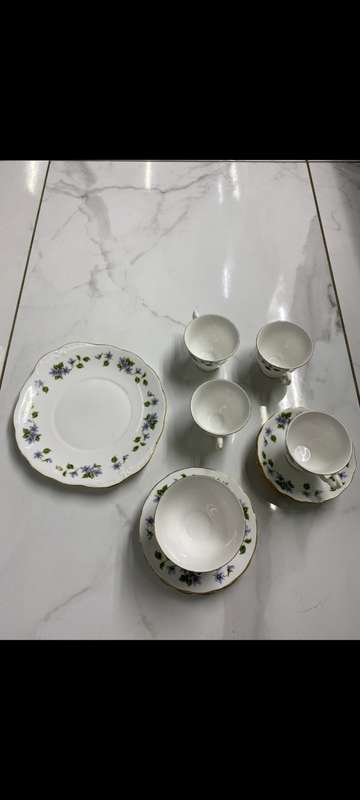 Vintage Queen Anne Bone China Tea set Blue Flowers Made in England, Ridgeway Potteries