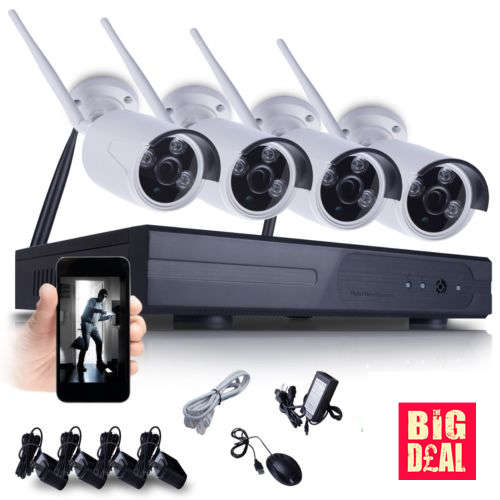 HD 4CH 720P Wireless Array IP Camera with NVR CCTV KIT