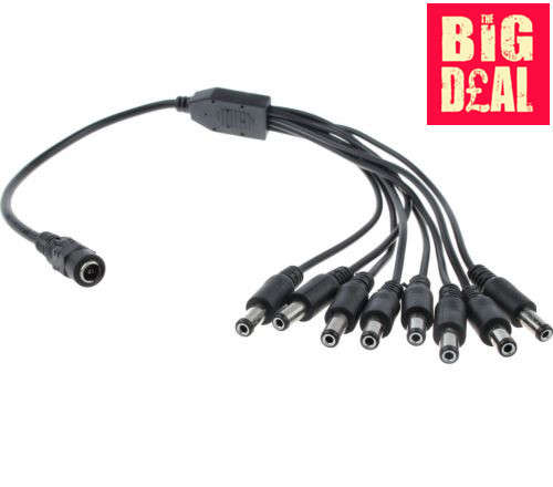 1 Female to 8 Male 5.5x2.1mm DC Power Splitter Adaptor Cable