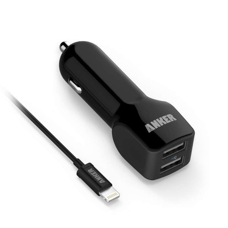 [Apple MFi Certified]Anker iPhone 2-Port High-Speed 4.8A USB Car Charger + 3ft Lightning USB Cable