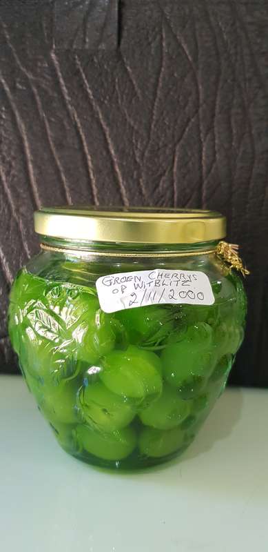 RARE GREEN CHERRIES IN GRAPE WITBLITS (MAMPOER) BOTTLED ON 2 NOVEMBER 2000 (23YRS)