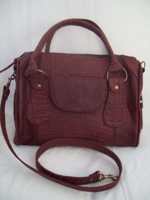 DOLLY  burgundy  genuine leather barrel shaped bag
