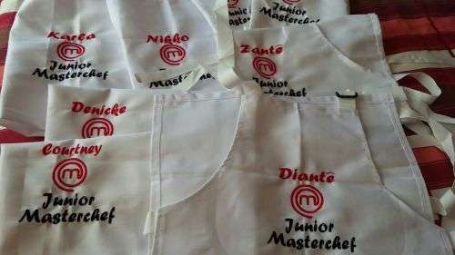 childrens embroidered apron and chefs hat