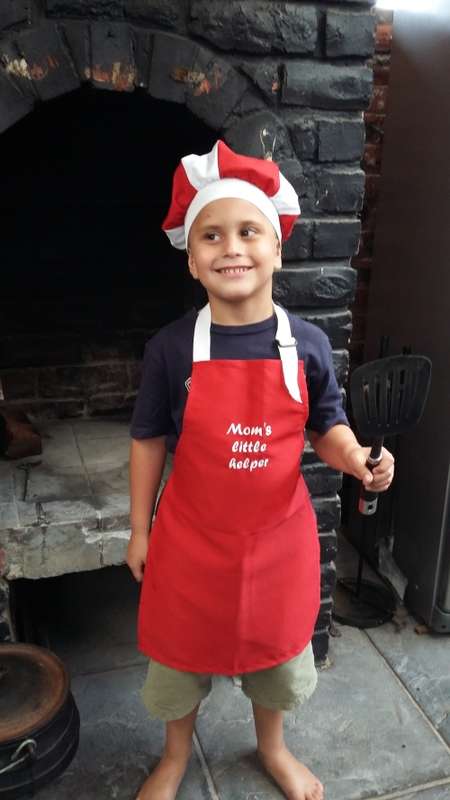childrens embroidered apron and chefs hat