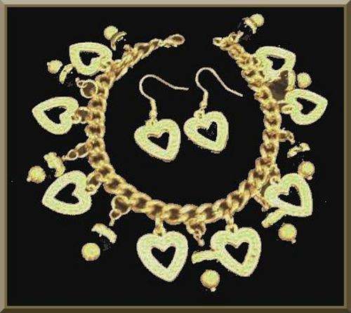Gold Plated Heart Charm Bracelet & Earring Set