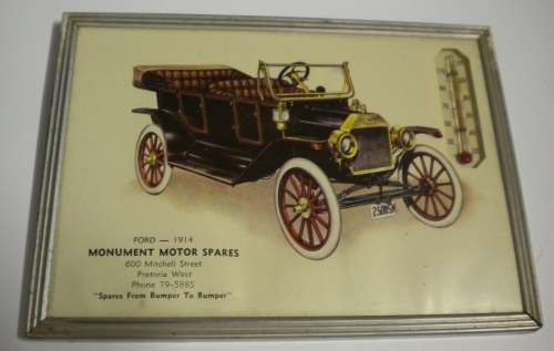 VINTAGE THERMOMETER MONUMENT MOTORS PRETORIA WEST (FORD 1914 PIC )