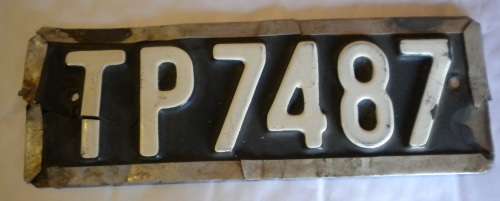 Vintage "TP" Number plate TP 7487 ( pretoria front bike mudguard  plate )